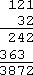 121 × 32 = 3872