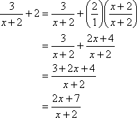 3/(x + 2) + 2 = 3/(x + 2) + (2x + 4)/(x + 2) = (2x + 7)/(x + 2)