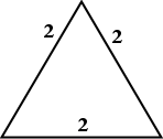 equilateral triangle, sides labeled as having lengths of 2