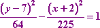 [(y - 7)^2] / 64 - [(x + 2)^2] / 225 = 1