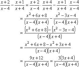 simplification: 3(3x + 4)/[(x - 4)(x + 4)]