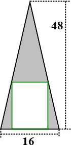 triangle has gray shading between rectangle and triangle itself; height 48 and base 16 labelled