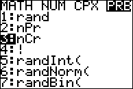 the "probability" menu on a Texas-Instrumentsgraphing calculator