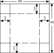 corners labelled, and sides marked for folding