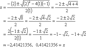 x = -2.414, x = 0.414