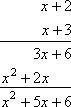 (x + 2)(x + 3) = x^2 + 5x + 6; multiplication is shown vertically