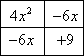 first row: 4x^2 and -6x; second row: -6x and +9