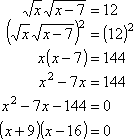 (x + 9)(x − 16) = 0