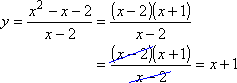 y = [(x − 2)(x + 1)] / [x − 2] = x + 1