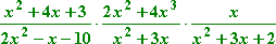 [(x^2 + 4x + 3)/(2x^2 - x - 10)] [(2x^2 + 4x^3)/(x^2 + 3x)] [x/(x^2 + 3x + 2)]