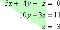 system of equations with "triangle" of terms (in upper right-hand corner of left-hand side of "equals" sign) highlighted in light green
