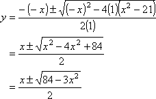 y = [x ± sqrt(84 - 3x^2)]/2