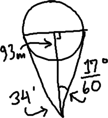 angle bisector added, creating two right triangles; 'height' labelled as about 93 millions
