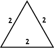 equilateral triangle with three sides labelled as having length '2'