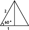 triangle with altitude marked, 60-degree angle marked, half of base being 1